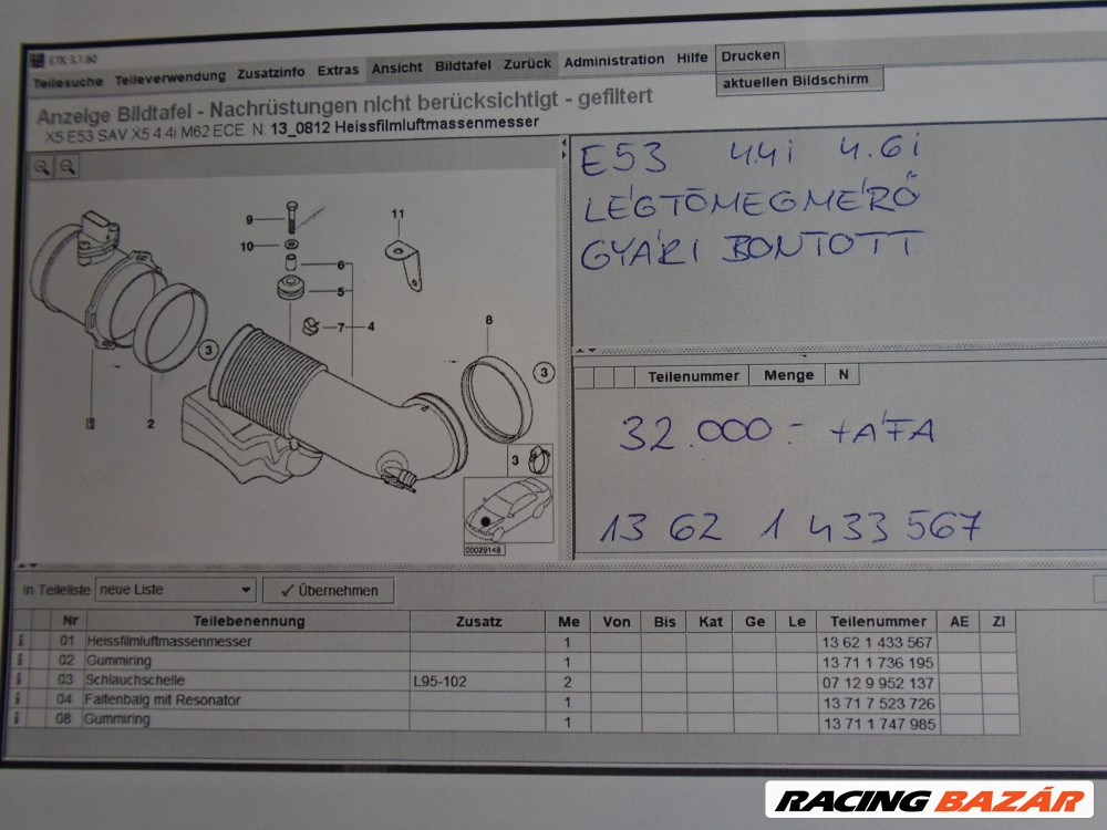 BMW Légtömegmérő [Gyári bontott] X5 / E53  4.4i   4.6i 6. kép